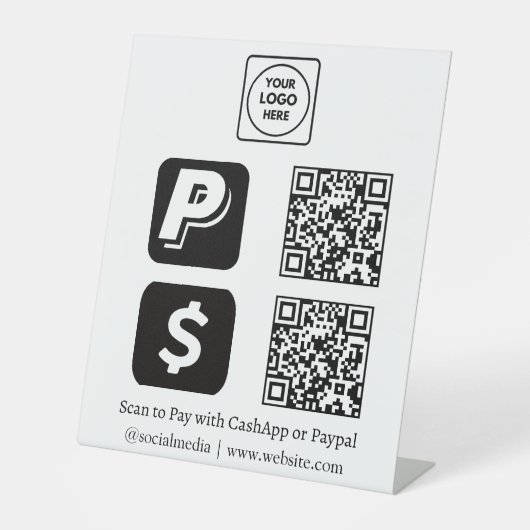 CashApp PayPal QR | Kundenspezifisches Geschäft sc Sockelschild (Vorderseite)