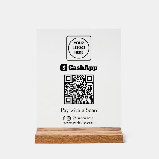 CashApp QR-Code | Benutzerdefiniertes Scan-to-Pay- Acrylschild (Vorderseite)