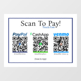 Cashapp-Venmo- und Paypal-Aufkleber für Mobilzahlu Fensteraufkleber