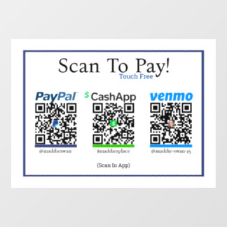 Cashapp-Venmo- und Paypal-Aufkleber für Mobilzahlu Fensteraufkleber
