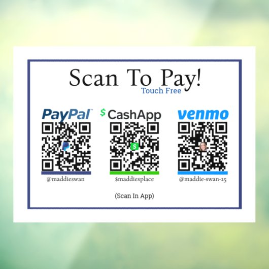 Cashapp-Venmo- und Paypal-Aufkleber für Mobilzahlu Fensteraufkleber (Blatt 3)