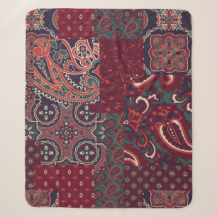 Cashmere-Paisley-Seide: Abstrakte Vintage-Patchwor Sherpadecke
