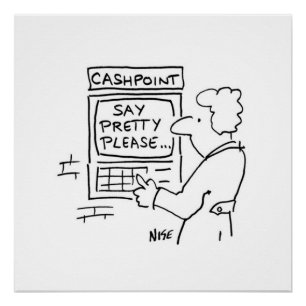 Cashpoint-ATM zeigt dem Nutzer fragend Nachrichten Poster