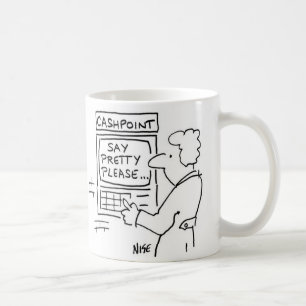 Cashpoint-Geldautomat frage Kunden zu sagen Bitte Kaffeetasse