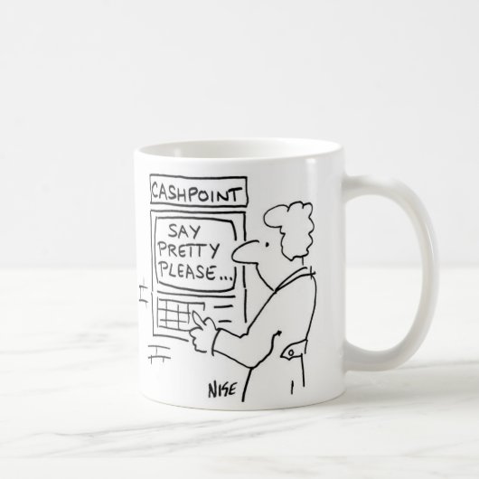 Cashpoint-Geldautomat frage Kunden zu sagen Bitte Kaffeetasse (Rechts)