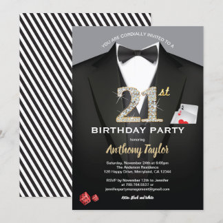 Casino 21. Geburtstag Schwarz-Gold-Poker-Karte Einladung