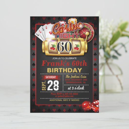 Casino 60. Geburtstag Einladung (Stehend Vorderseite)