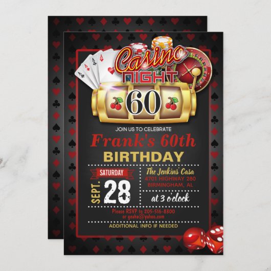 Casino 60. Geburtstag Einladung (Vorne/Hinten)