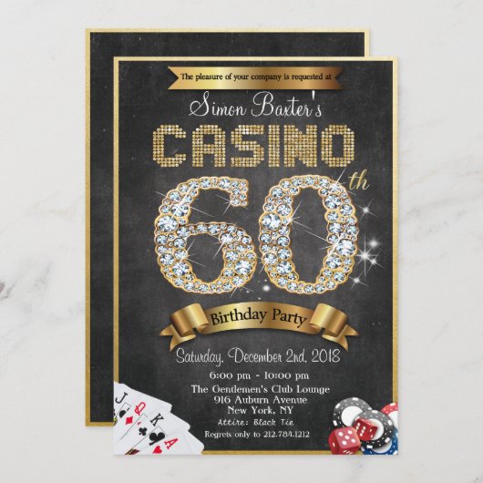 Casino 60 Gold Diamond Geburtstagsfeier Einladung (Vorne/Hinten)