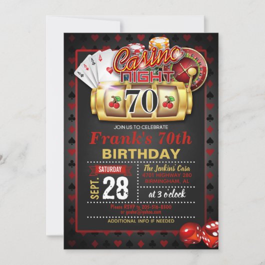 Casino 70. Geburtstag Einladung (Vorderseite)