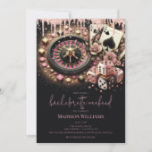 Casino Bachelorette Luxus Black Pink Gold Einladung (Vorderseite)