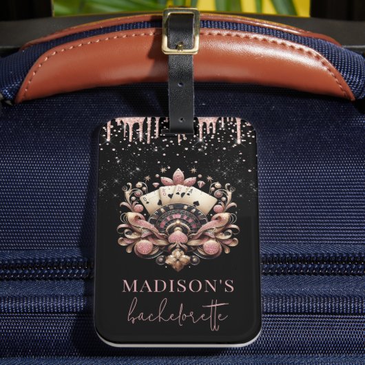 Casino Bachelorette Luxus Black Pink Gold Gepäckanhänger (Vorderseite Insitu 2)