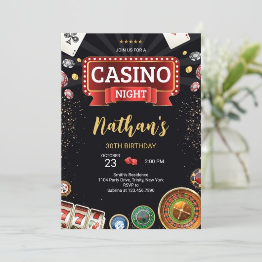 Casino Birthday Einladung (Stehend Vorderseite)