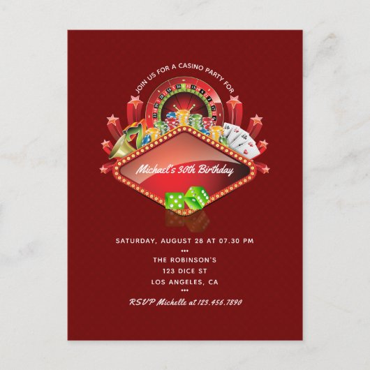 Casino Birthday Party Postkarte (Vorderseite)