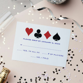 Casino Card Anzug Navy Blue White Wedding RSVP Karte