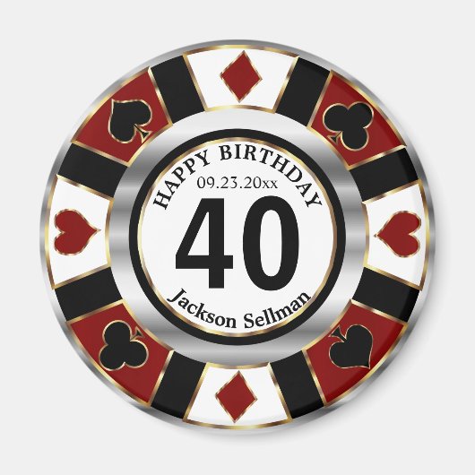 Casino Chip Las Vegas Geburtstag - Dunkelrot Magnet (Vorne)