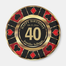 Casino Chip Las Vegas Geburtstag - Gold und Rot Magnet