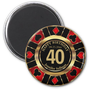 Casino Chip Las Vegas Geburtstag - Gold und Rot Magnet