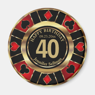Casino Chip Las Vegas Geburtstag - Gold und Rot Magnet