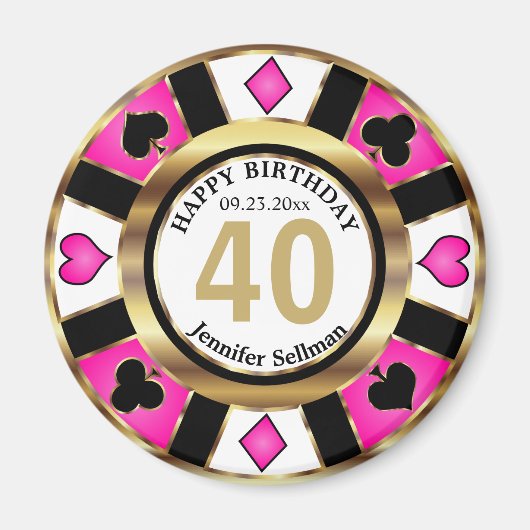 Casino Chip Las Vegas Geburtstag - Hübsch rosa Magnet (Vorne)