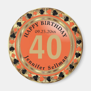 Casino Chip Las Vegas Geburtstag - Orange und Gold Magnet