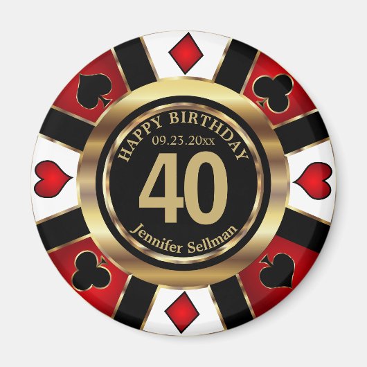 Casino Chip Las Vegas Geburtstag - Rotes Magnet (Vorne)
