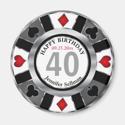 Casino Chip Las Vegas Geburtstag - Silber Magnet (Vorne)