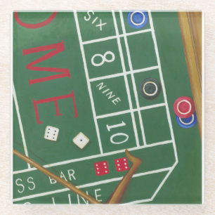 Casino Craps Tisch mit Chips und Würfeln Glasuntersetzer
