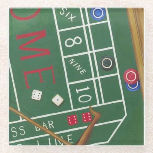 Casino Craps Tisch mit Chips und Würfeln Glasuntersetzer (Vorderseite)