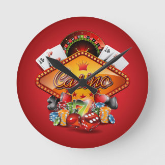 Casino-Darstellung mit Spielelementen Runde Wanduhr