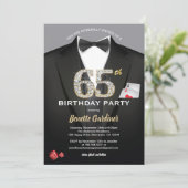 Casino Einladung zum 65. Geburtstag. Schwarz und G (Stehend Vorderseite)