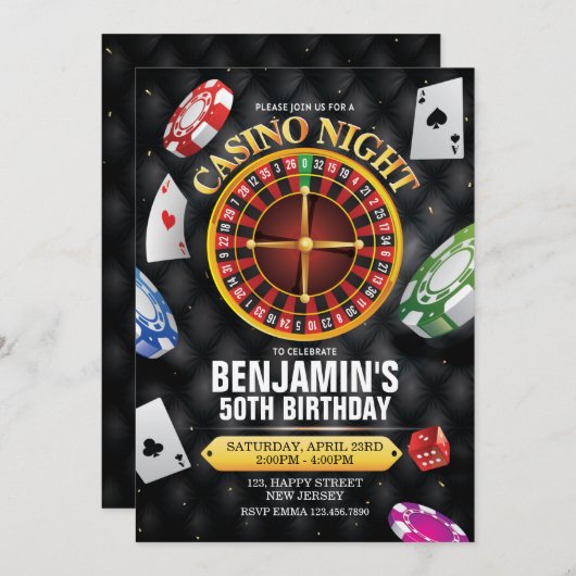 Casino Einladung zum Geburtstag - jedes Alter (Vorne/Hinten)