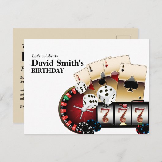 Casino Erwachsenenspiel Geburtstag Postkarte Einla (Vorne/Hinten)