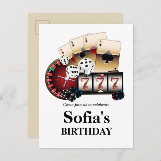 Casino Erwachsenenspiel Geburtstag Postkarte Einla (Vorne/Hinten)