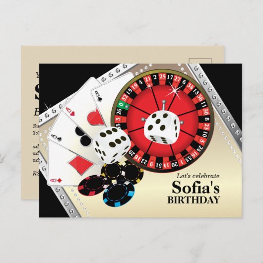 Casino Erwachsenenspiel Geburtstag Postkarte Einla (Vorne/Hinten)