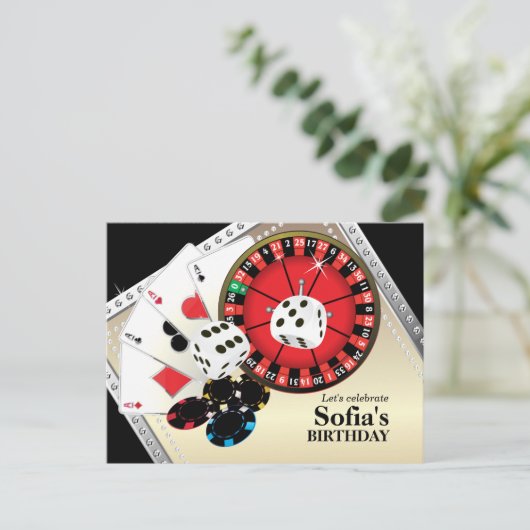 Casino Erwachsenenspiel Geburtstag Postkarte Einla (Stehend Vorderseite)