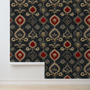 Casino Gambling Games Red & Black Damask Royal Tapete