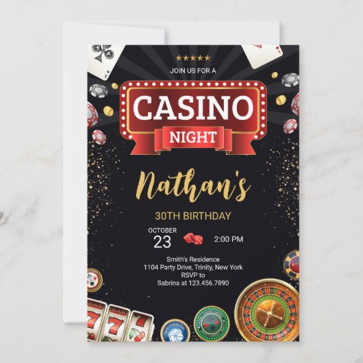 Casino Geburtstag Einladung (Vorderseite)
