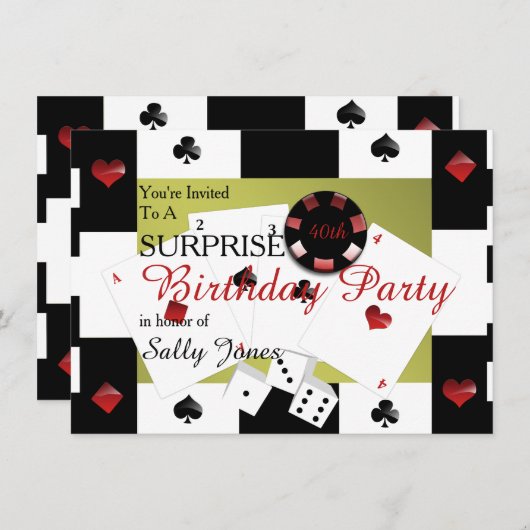Casino-Geburtstagsüberraschung Einladung (Vorne/Hinten)