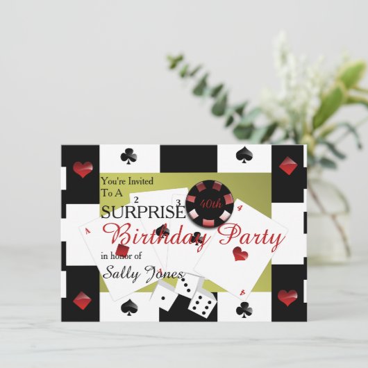 Casino-Geburtstagsüberraschung Einladung (Stehend Vorderseite)