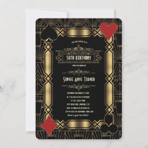 Casino Gold Art Deco Gatsby 20er Geburtstagsfeier Einladung