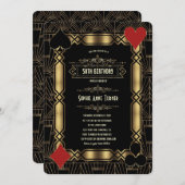 Casino Gold Art Deco Gatsby 20s Birthday Party Einladung (Vorne/Hinten)