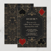 Casino Gold Black 20s Gatsby Wedding Reception Begleitkarte (Vorne/Hinten)