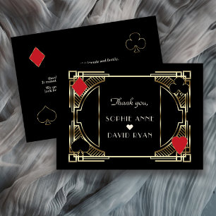 Casino Gold Black Art Deco Roaring 20 Jahre Hochze Dankeskarte