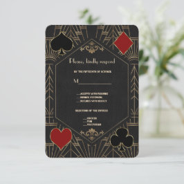 Casino Gold Black Gatsby 1920s Gambling Wedding RSVP Karte