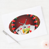 Casino-Illustration mit Roulette-Rad und Würfeln Ovaler Aufkleber (Umschlag)
