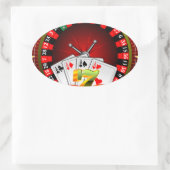 Casino-Illustration mit Roulette-Rad und Würfeln Ovaler Aufkleber (Tasche)