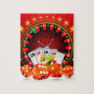 Casino-Illustration mit Roulette-Rad und Würfeln Puzzle