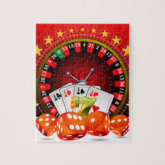 Casino-Illustration mit Roulette-Rad und Würfeln Puzzle (Vertikal)