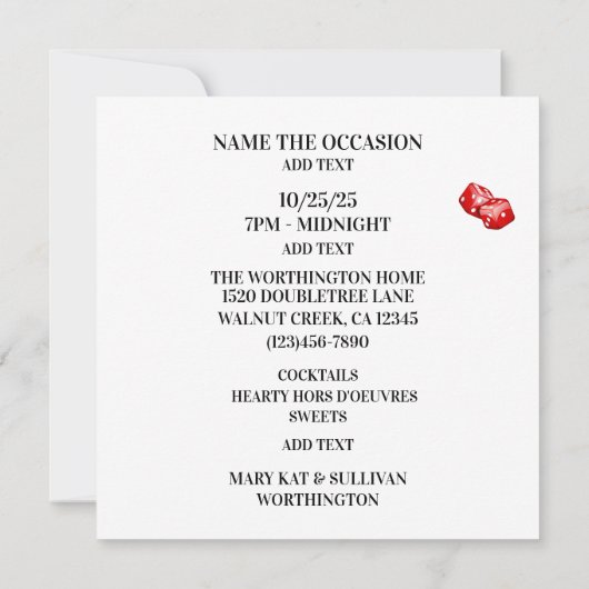 CASINO KARTEN. BINGO EINLADUNG (Rückseite)